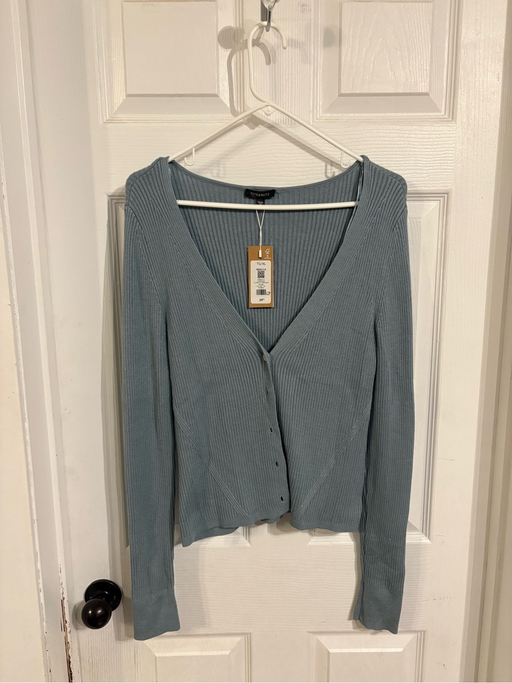 Dynamite Light Blue Ribbed V-Neck Button Cardigan